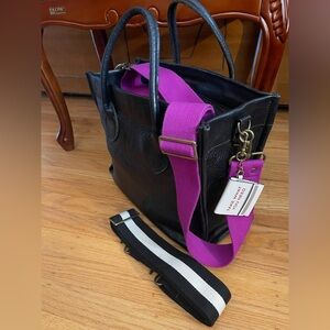 Parker Thatch - Parker Bag in Black Pebbled Leather w/ two straps & bag charm